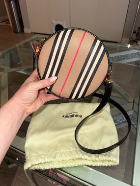 Burberry Beige, Black & Red Round Crossbody/ Top Handle Bag
